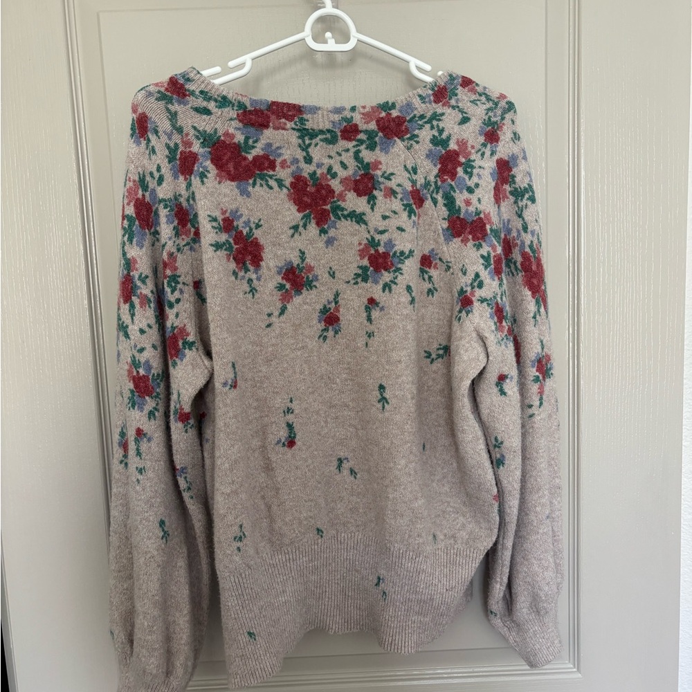 LC Lauren Conrad Floral Crew Neck Sweater - Red and Green - Picture 2 of 3